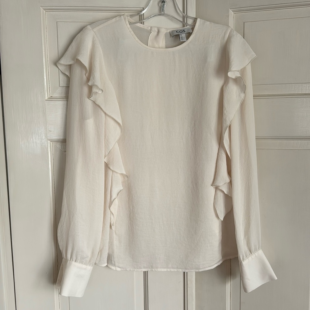 COS Long Sleeve Ruffled Front Blouse Ivory Color - Size 2 - EUC